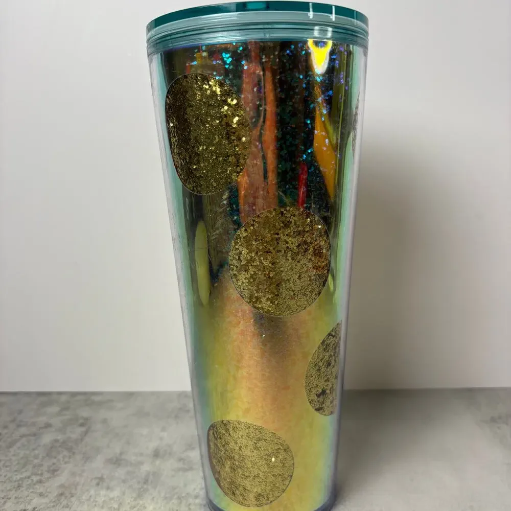 Starbucks Holiday 2020 Gold Glitter Polka Dot Venti Cold Cup Tumbler 24oz